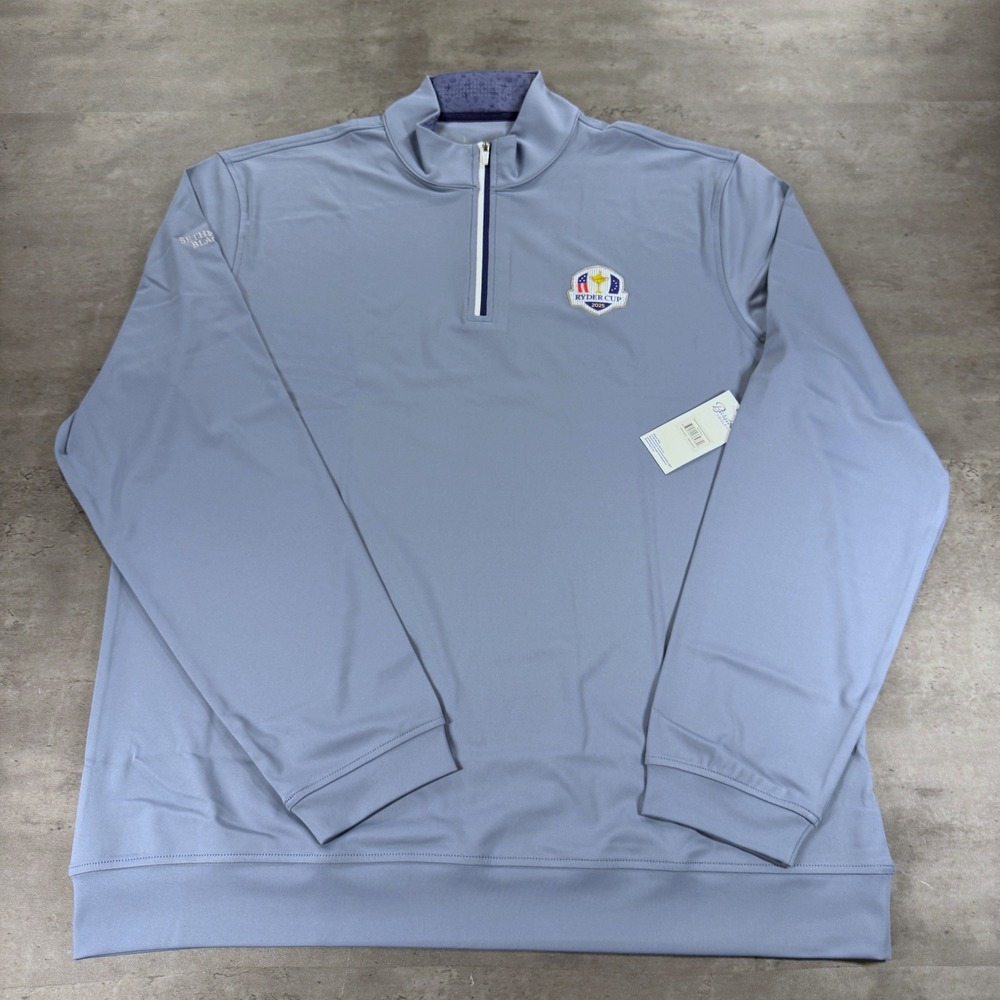 Barstool Golf Ryder Cup Pullover L Blue Gray Golf 1/4 Zip Bethpage Black NEW